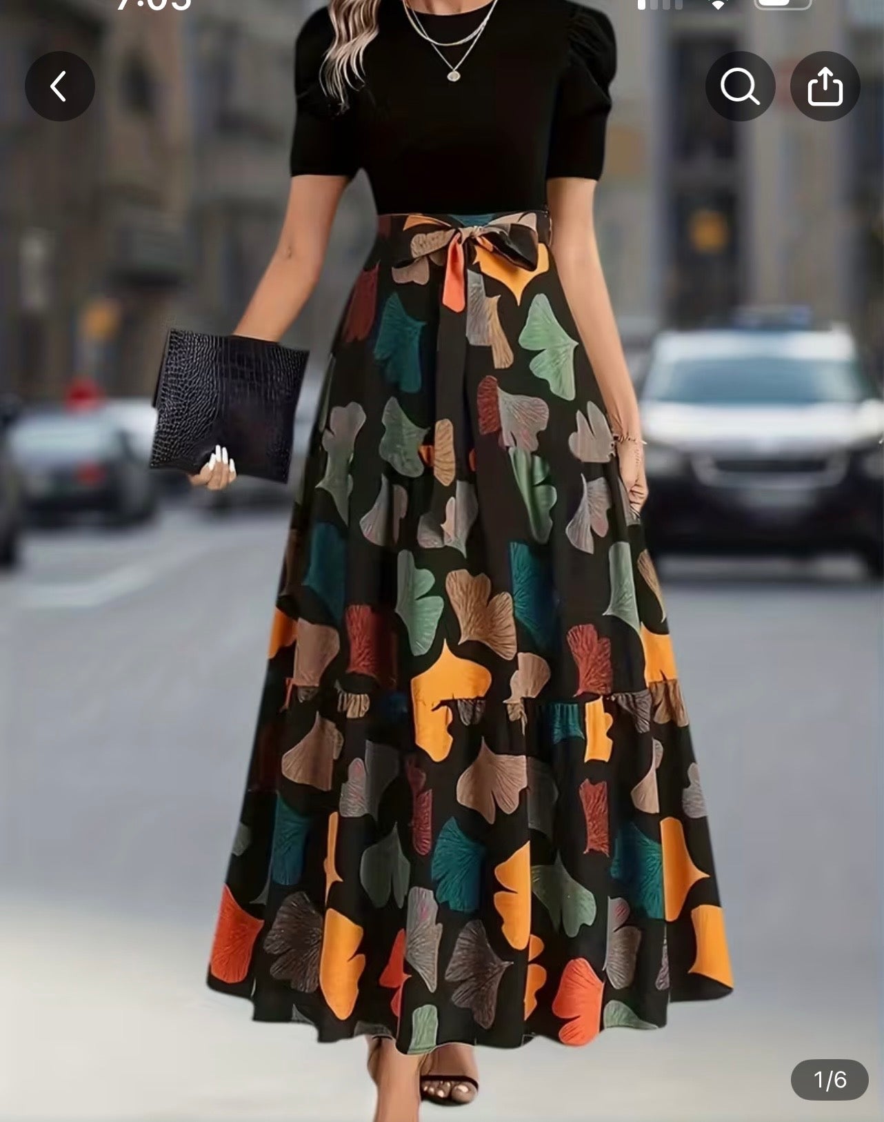 Women’s Puff-Sleeve High Waist Flared Maxi Dress.