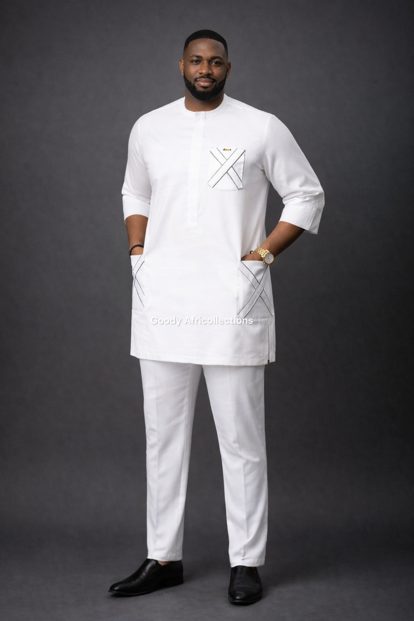 Men 2 set senator outfit white and striped design